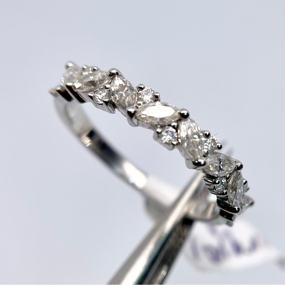 White gold over Sterling Silver Marquise & Round CZ Eternity Band - White